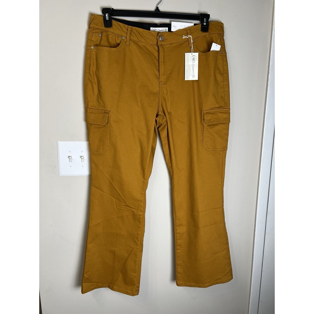 Cato Contour Fit Women Gold Cargo Style Pants Plus Sz 20W Stretch Boot Cut NWT